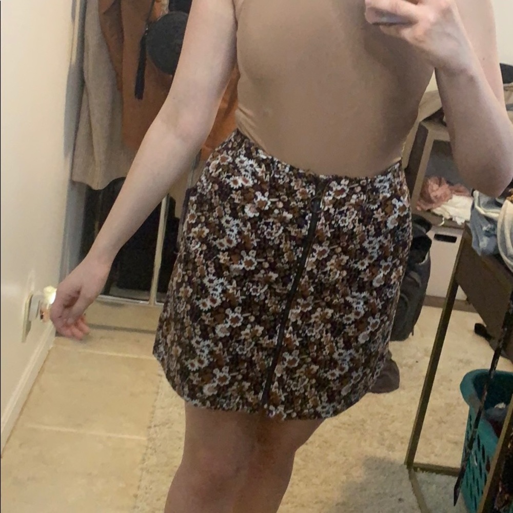 Floral corduroy zip up skirt